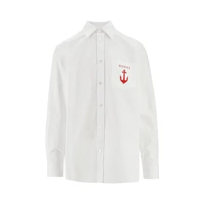 GUCCI POPLIN SHIRT WITH ANCHOR EMBROIDERY