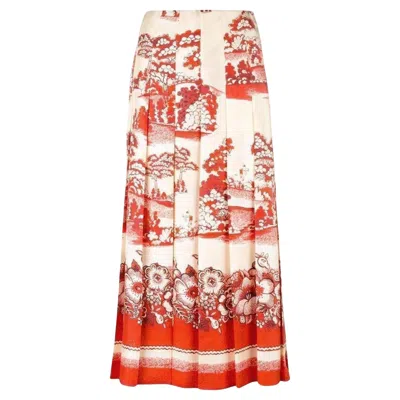Pre-owned Gucci Porcelain Garden Print Midi Skirt It40 / Us4 In Sand