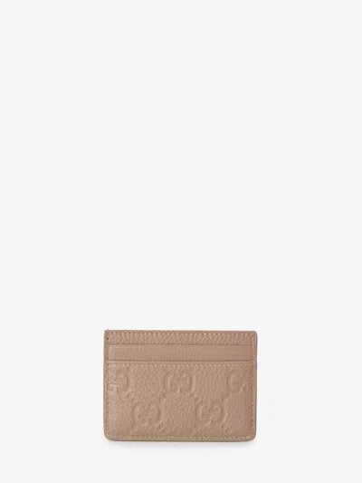 Gucci Portacarte Gg Emblem In Beige