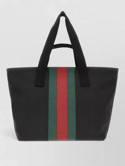 Gucci Positano Canvas Tote Bag Striped Handles In Black