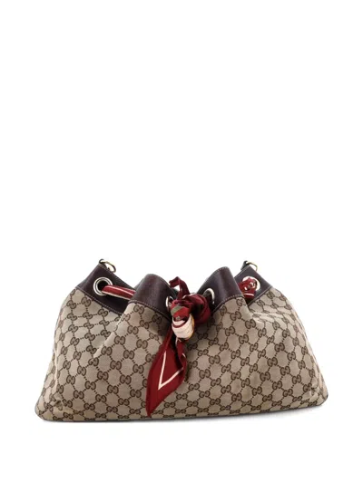 Pre-owned Gucci Positano Gg Canvas Large Tote Bag In Brown