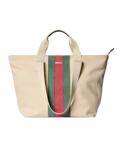 Gucci Canvas Positano Shopping Tote Bag Striped In White
