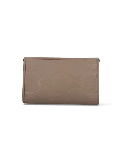 Gucci 'jumbo Gg' Pouch In Taupe