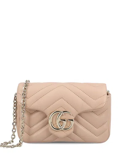 Gucci Powder Pink Leather Mini Gg Marmont Shoulder Bag In Neutral