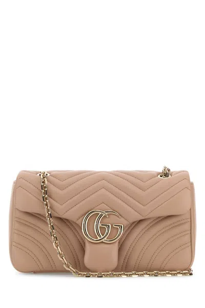 Gucci Powder Pink Nappa Leather Medium Gg Marmont Shoulder Bag In Neutral