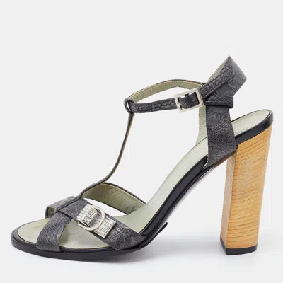 Pre-owned Gucci Prada Deep Green Ostrich Leather Ankle Strap Block Heel Sandals Size 36