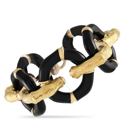 Gucci 18k Yellow Gold Enameled Bamboo Pattern Chain Bracelet Gu31 052024 In Black