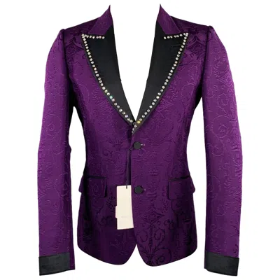 Pre-owned Gucci Pre-fall 2018 Size 36 Purple Black Jacquard Wool Silk Sport Coat