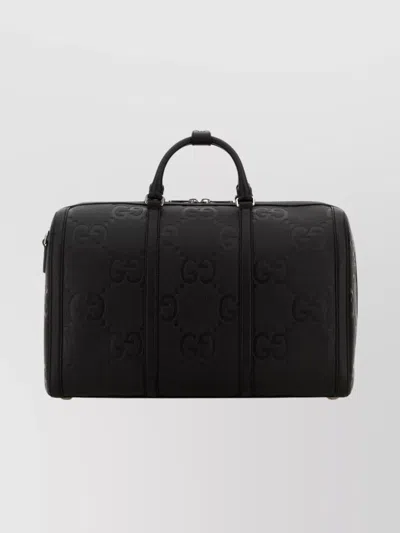 Gucci Premium Leather Travel Bag With Top Handle In Black