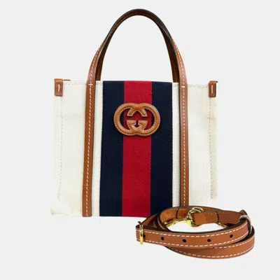 Pre-owned Gucci Interlocking G Mini Tote Bag Shoulder Canvas White In Multi