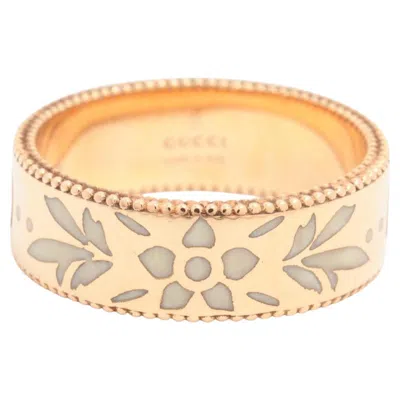 Pre-owned Gucci Ring. 18k Pink Rose Gold Icon Blooms Enamel Band. In Red