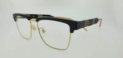 Pre-owned Gucci Prescription 0605o 001 52mm Gold Black Frame With Clear Lenses