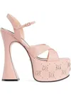 Gucci Interlocking G Leather Platform Sandals In Pink