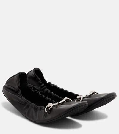 Gucci Prima Horsebit Leather Ballet Flats In Black