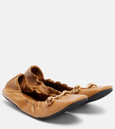Gucci Ballerina Prima In Pelle Scamosciata In Brown