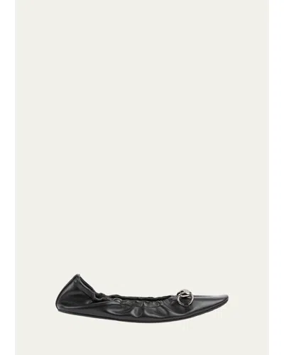 Gucci Prima Leather Ballerina Flats In 1000 Black