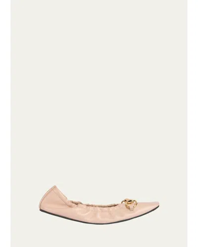 Gucci Prima Leather Ballerina Flats In Antiq Rose