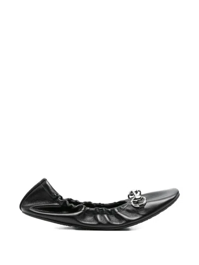 Gucci Prima Leather Ballerina Flats In Black