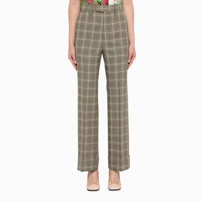 Gucci Wool And Linen Trousers With Prince Of Wales Motif In Grey