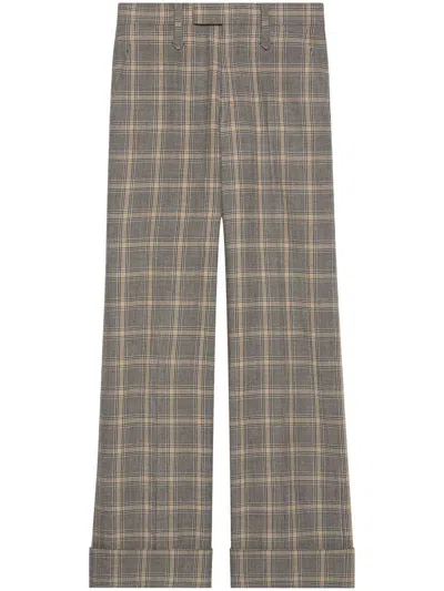 Gucci Prince Of Wales Motif Wool Trousers In Grey
