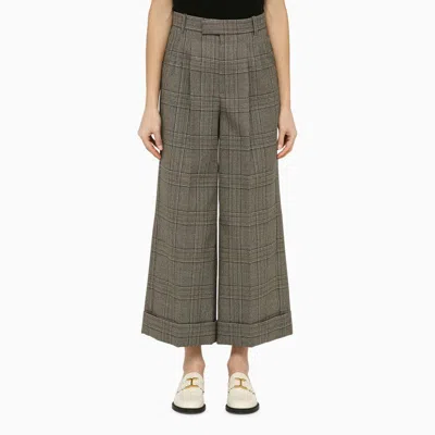 Gucci Prince Of Wales Wool Cropped Trousers Women In Black