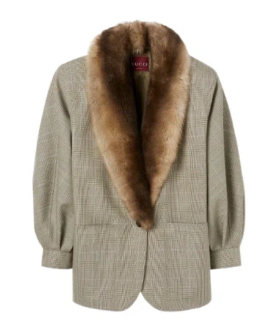 Gucci Prince Of Wales Wool Jacket In Gray