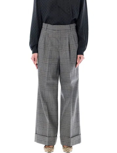 Gucci Prince Of Wales Wool Pant In Black