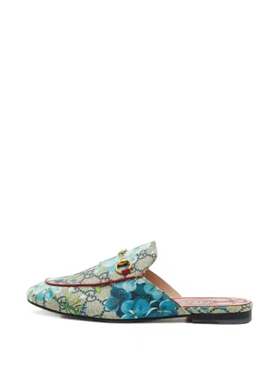 Pre-owned Gucci Princetown Blooms Gg Supreme Mules In Blue