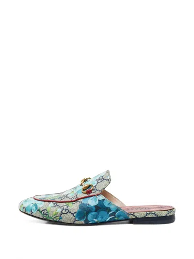Pre-owned Gucci Princetown Blooms Horsebit Mules In Blue