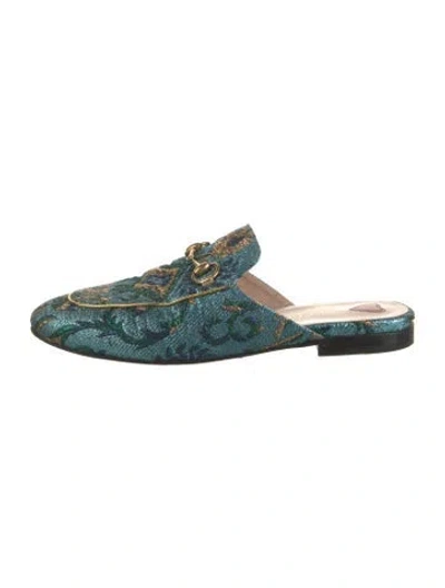 Pre-owned Gucci Princetown Brocade Horsebit Accent Mules In Blue