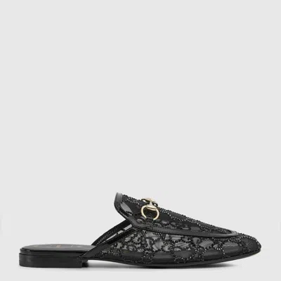 Gucci Princetown Damenslipper Mit Gg Kristallen In Black