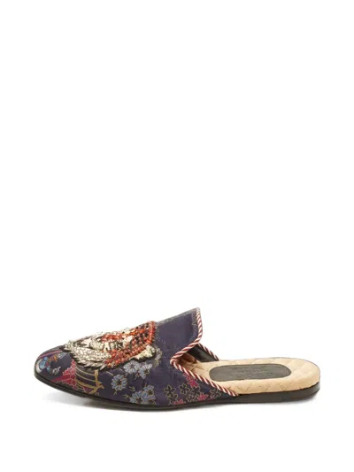 Pre-owned Gucci Princetown Embellished Mules In Blue