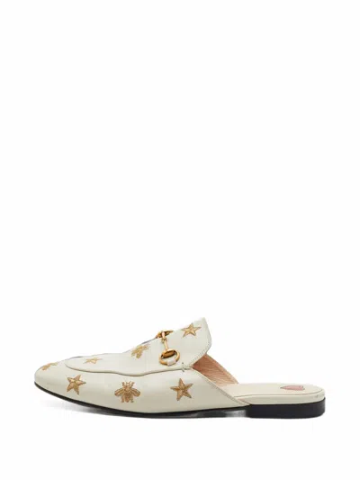 Pre-owned Gucci Princetown Embroidered Horsebit Mules In Neutrals