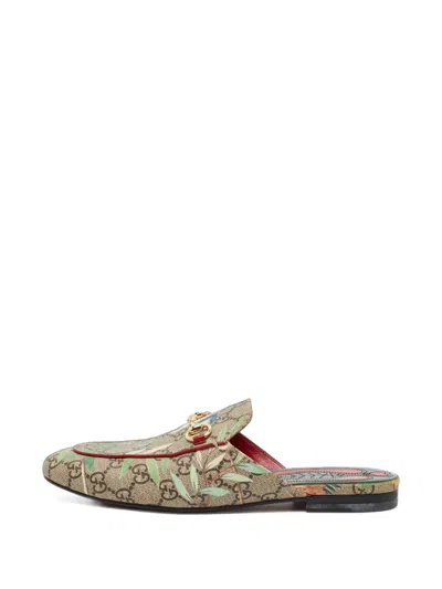 Pre-owned Gucci Princetown Flora Horsebit Flat Mules In Neutrals