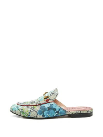 Pre-owned Gucci Princetown Gg Blooms Canvas Mules In Blue