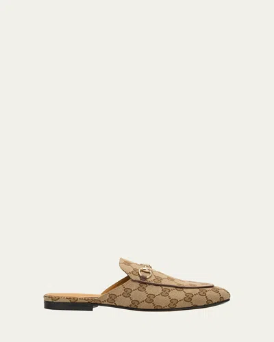 GUCCI PRINCETOWN GG CANVAS BIT LOAFER MULES