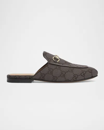 Gucci Princetown Gg Canvas Bit Loafer Mules In Brown