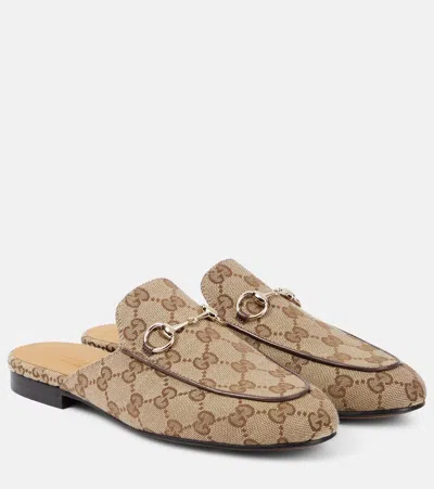 Gucci Princetown Gg Canvas Mules In Brown