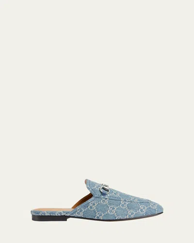 Gucci Princetown Gg Denim Loafer Mules In Blue