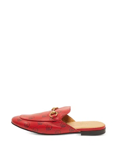 Pre-owned Gucci Princetown Gg Ghost Horsebit Mules In Red