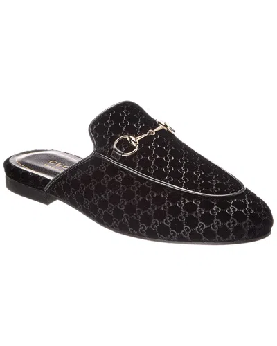 Gucci Princetown Gg Velvet Mule In Black