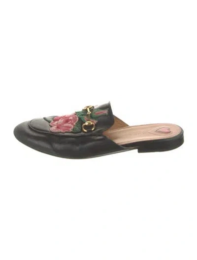 Pre-owned Gucci Princetown Horsebit Accent Mules In Black