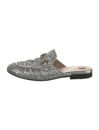 Pre-owned Gucci Princetown Horsebit Accent Mules In Silver