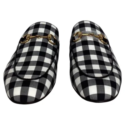 Pre-owned Gucci Princetown Horsebit Check Mules In Multicolor Cotton In Black