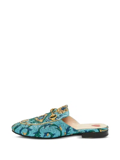 Pre-owned Gucci Princetown Horsebit Mules In Blue