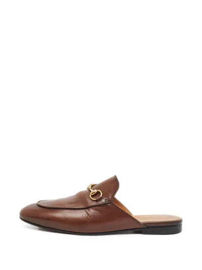 Pre-owned Gucci Princetown Horsebit Mules In Brown