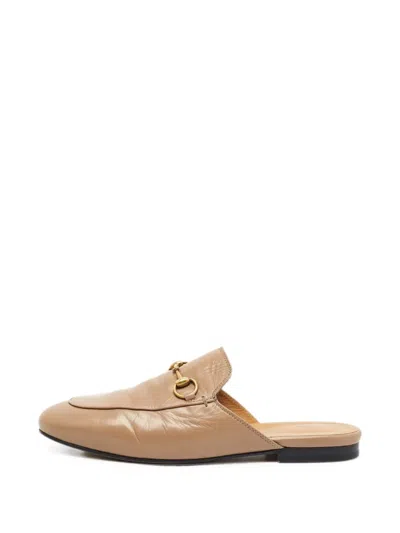 Pre-owned Gucci Princetown Horsebit Mules In Neutrals