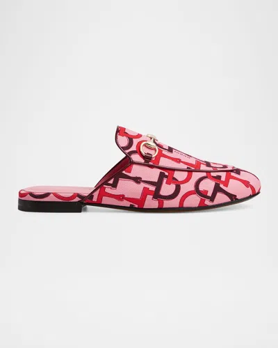 Gucci Princetown Horsebit Print Loafer Mules In Pink