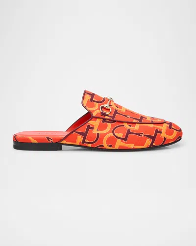Gucci Princetown Horsebit Print Loafer Mules In 7541 Orange Red Rosso Anc