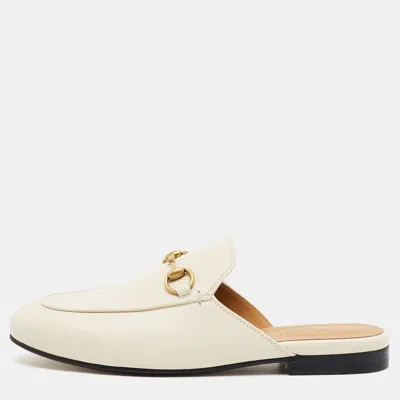 Pre-owned Gucci Princetown Horsebit Size 35.5 Off White Leather Flat Mules